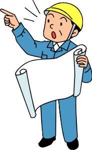 設計図を持った工事現場の人のイラスト